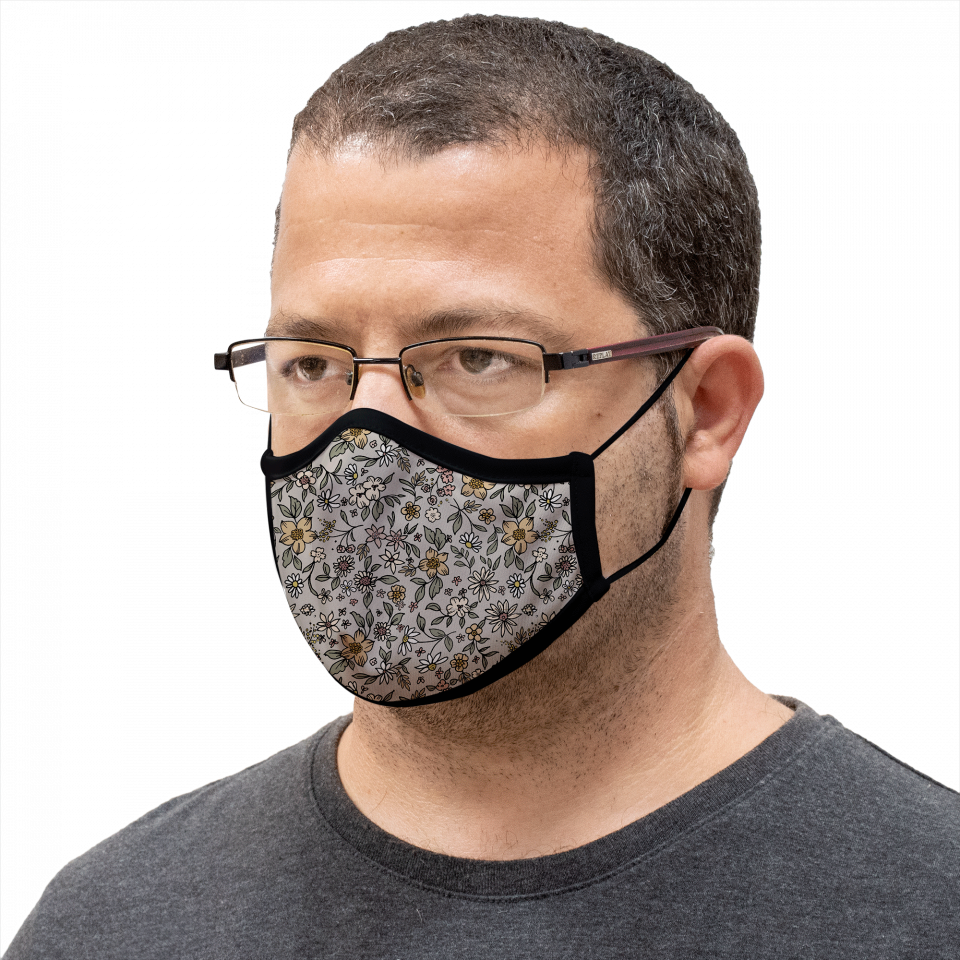 Mascarilla algodón orgánico reversible grande flores gris homologada con protección +90%