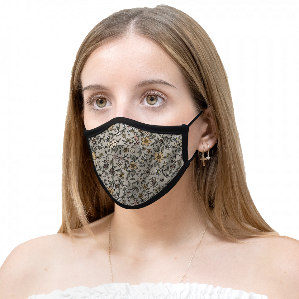 Mascarilla algodón orgánico reversible mediana flores gris homologada con protección +90%