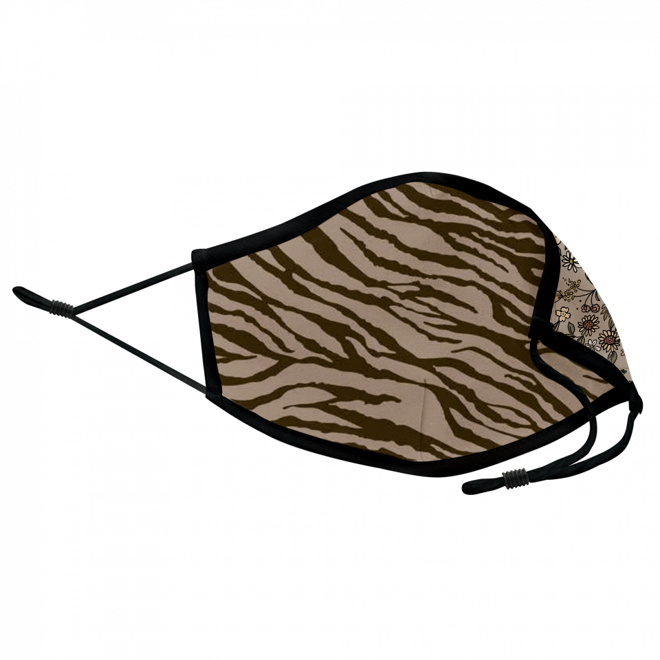 Mascarilla algodón orgánico reversible mediana flores gris homologada con protección +90%