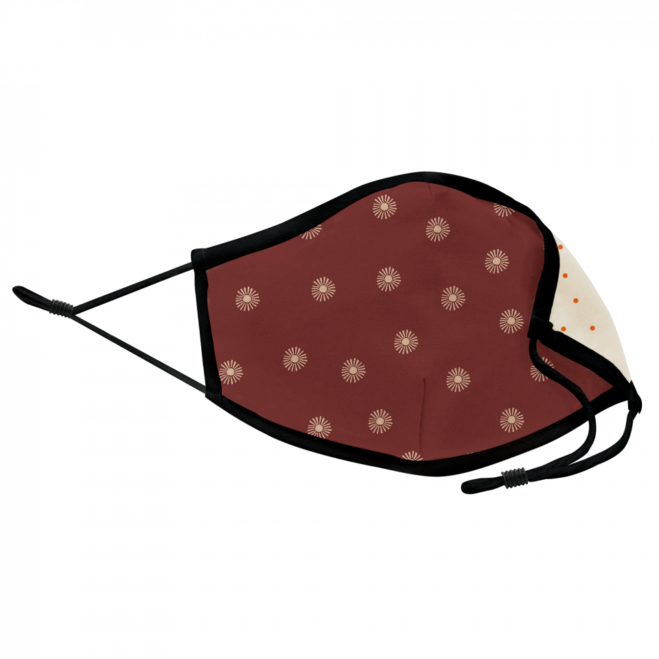 Mascarilla algodón orgánico reversible pequeña topos y soles homologada con protección +90%