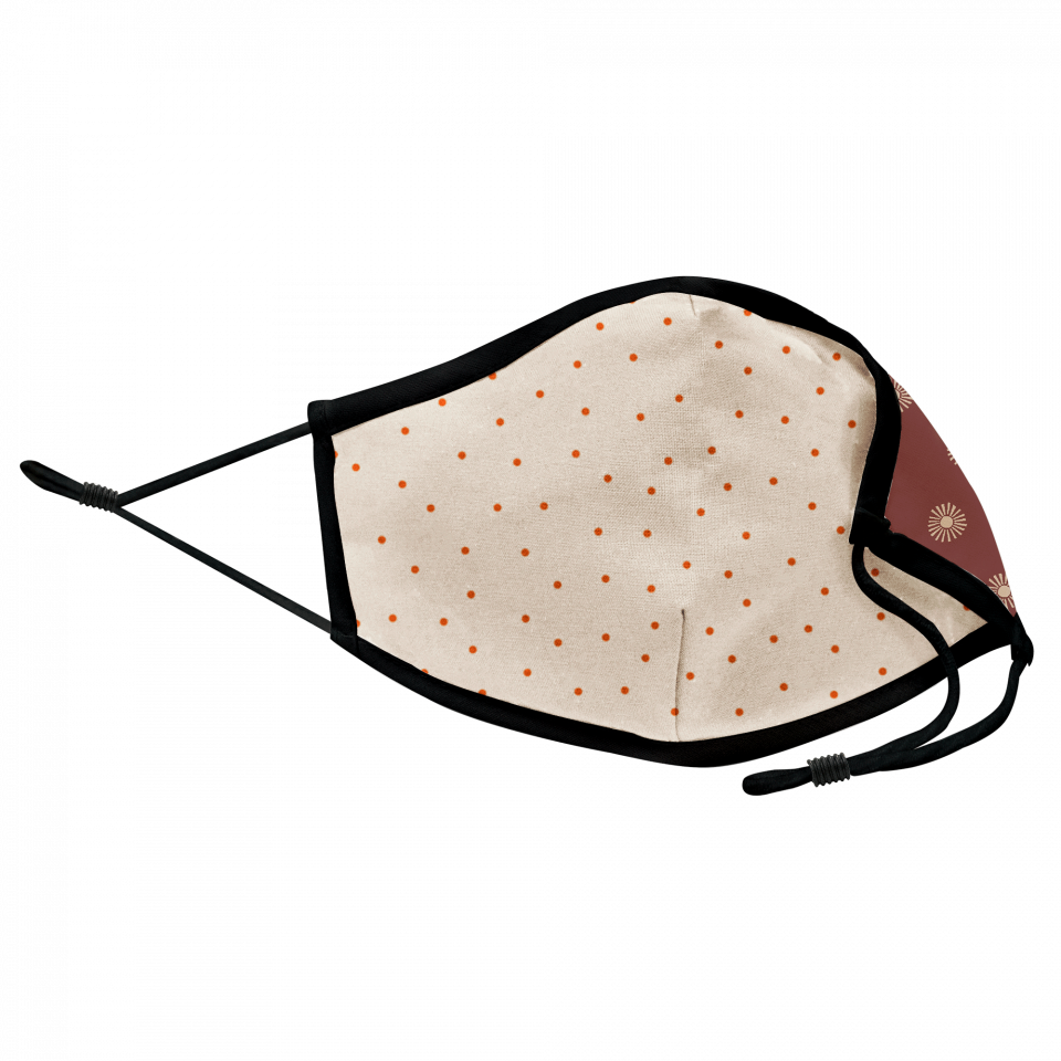 Mascarilla algodón orgánico reversible grande topos y soles homologada con protección +90%