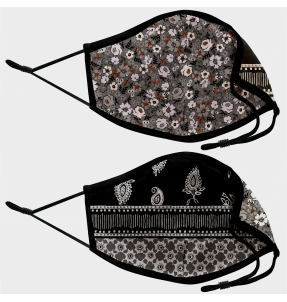 Mascarilla algodón orgánico reversible grande bandana black y flower black homologada con protección +90%