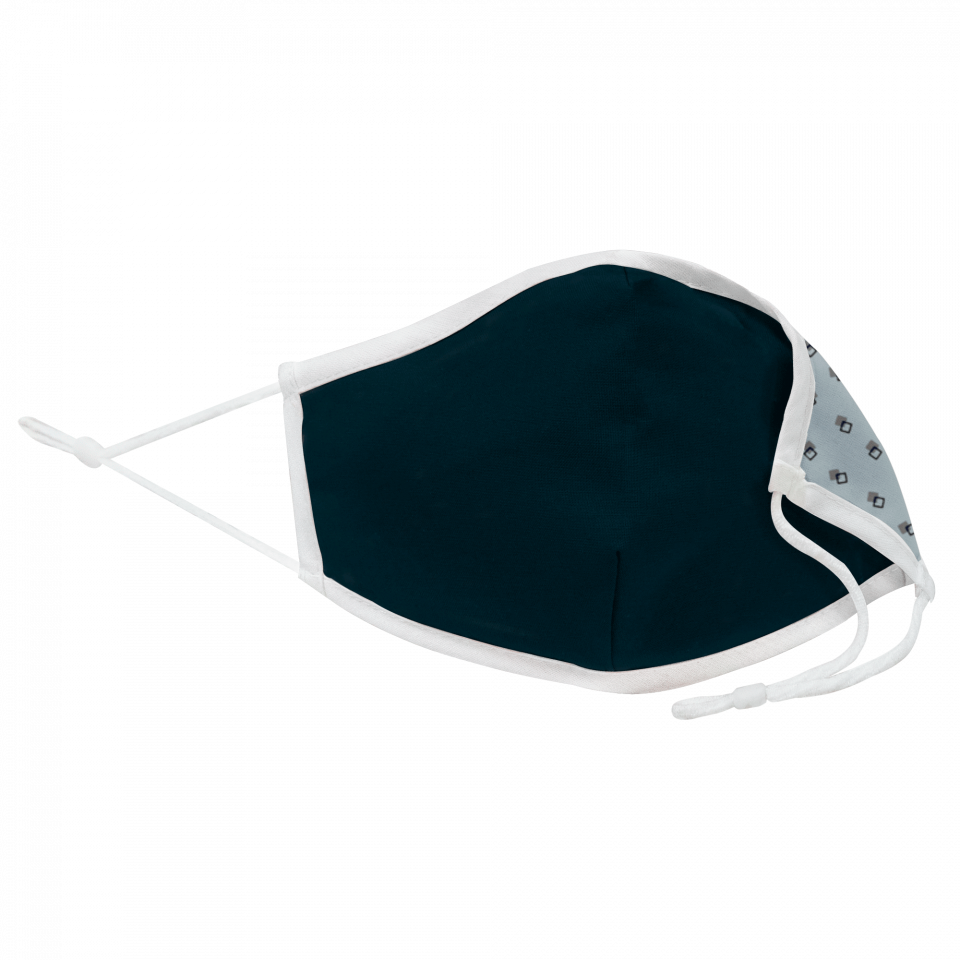 Mascarilla algodón orgánico reversible pequeña geo tie grey y navy black homologada con protección +90%