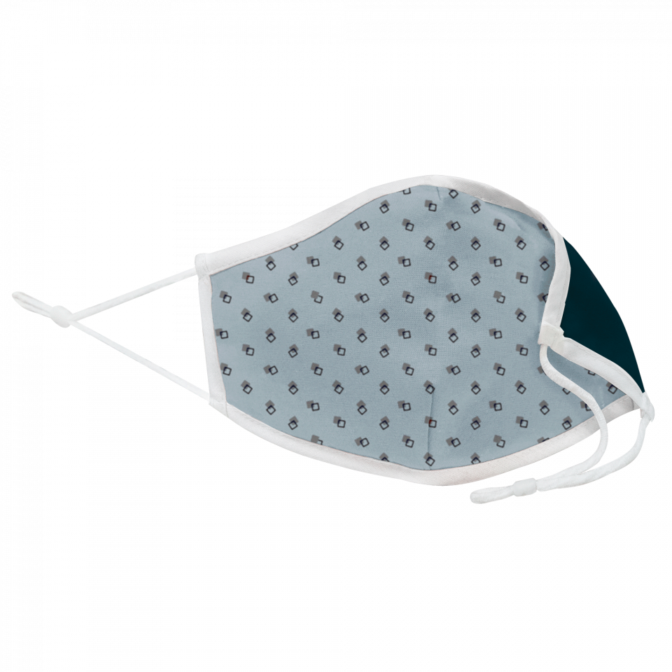 Mascarilla algodón orgánico reversible pequeña geo tie grey y navy black homologada con protección +90%