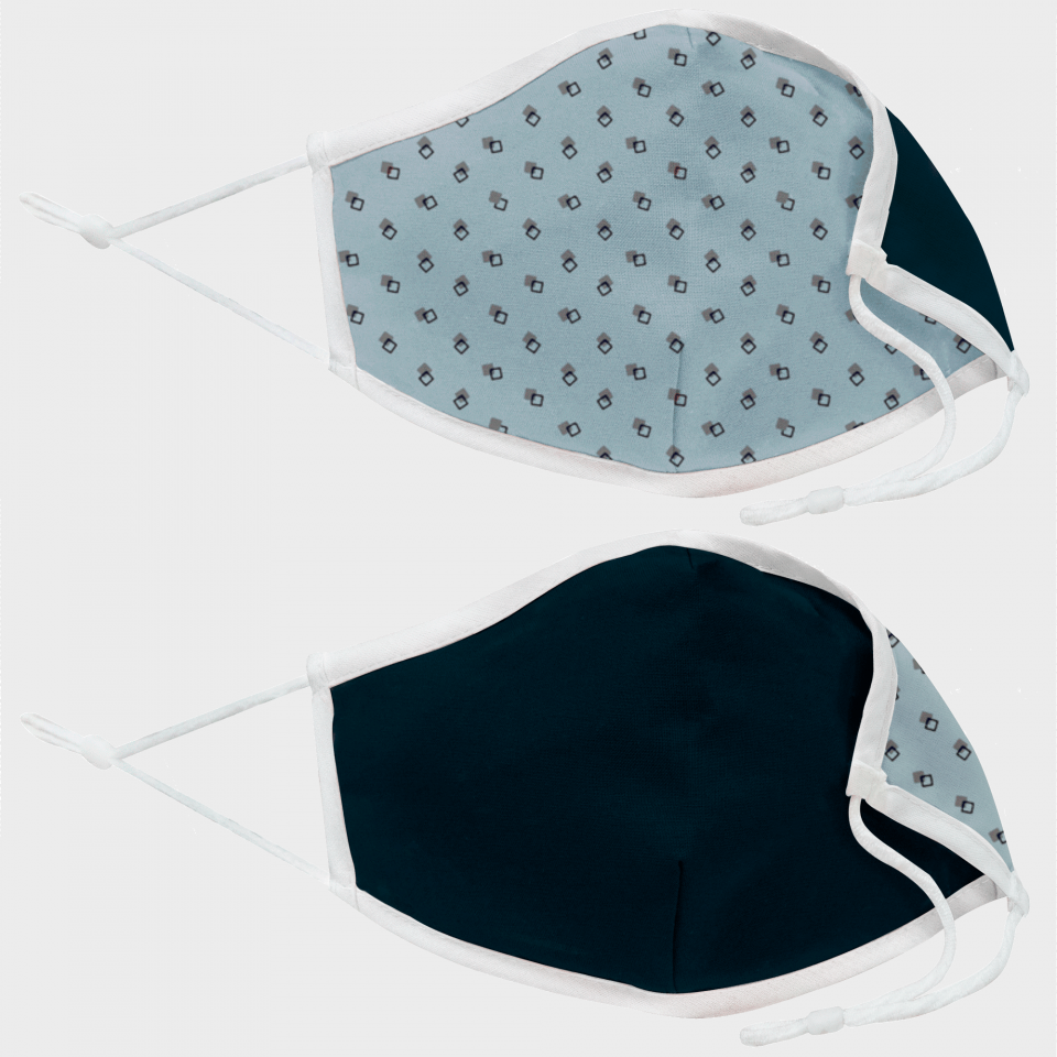 Mascarilla algodón orgánico reversible pequeña geo tie grey y navy black homologada con protección +90%