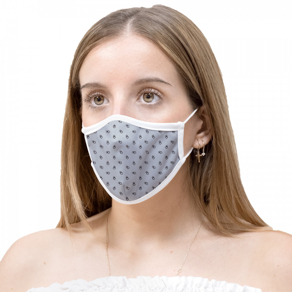 Mascarilla algodón orgánico reversible mediana geo tie grey y navy homologada con protección +90%